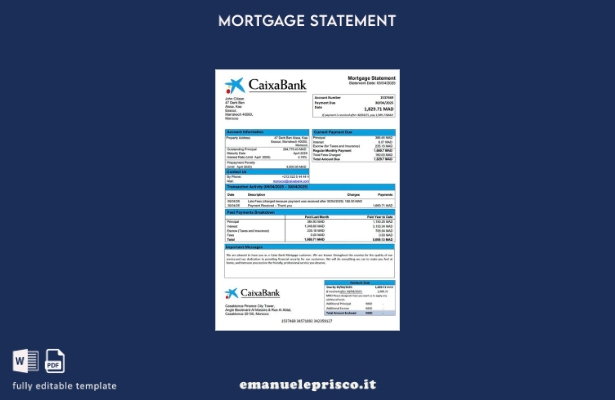 stile verificato Estratto del mutuo della Caixa Bank del Marocco Modello Word e 
